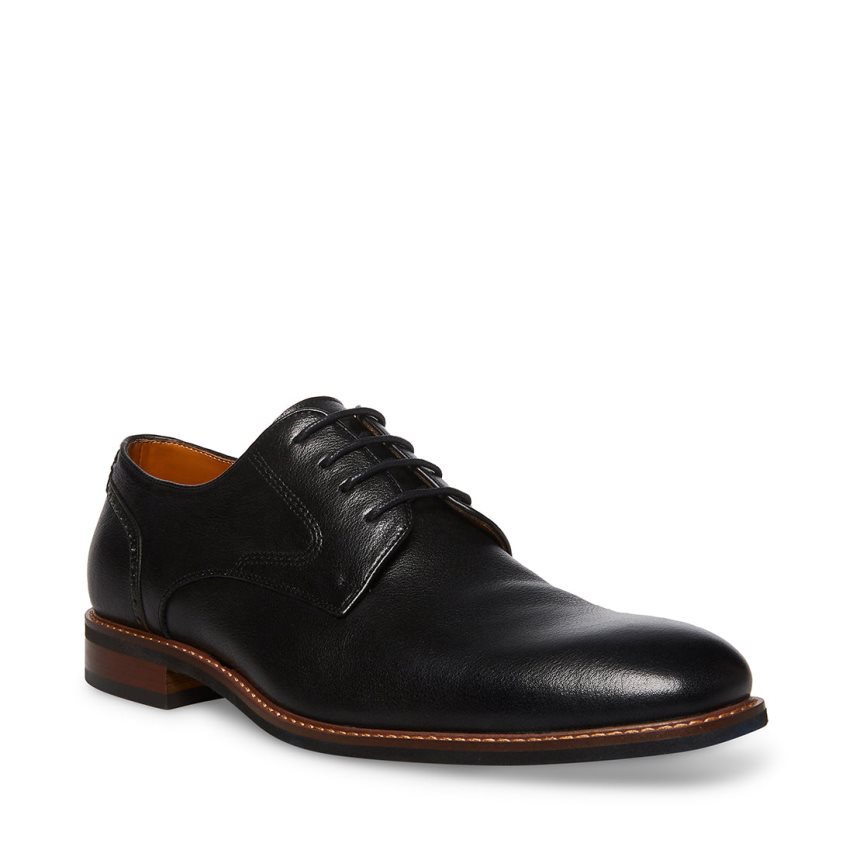 Black Steve Madden Bannon Leather Men's Derby Shoes | PH 5672POF